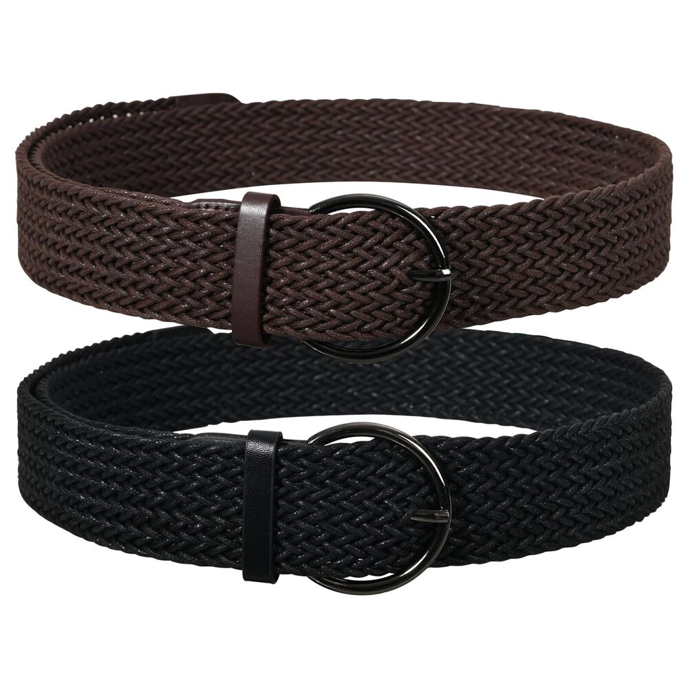 2525 2 Pack Woven Stretch Belts For Women Summer Braided Belt Wide